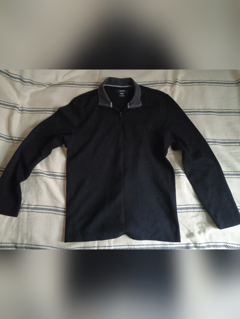 Alfani Men's Black Zip-Up Sweater with Gray Collar Trim